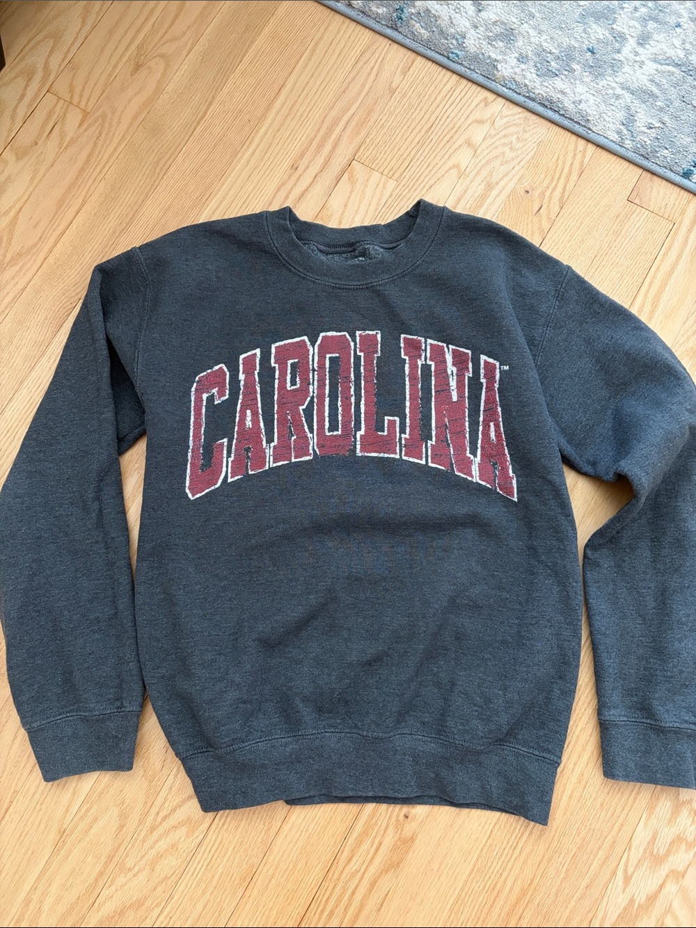 Carolina Crewneck Sweatshirt in Charcoal with Maroon Chest Print